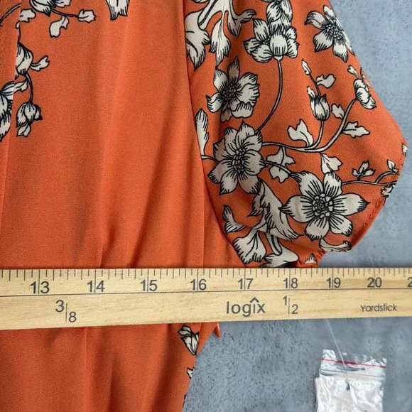 New Nanette Lepore Dress Womens 4 Orange Floral Crepe V Neck Pleated Slip - Picture 7 of 9